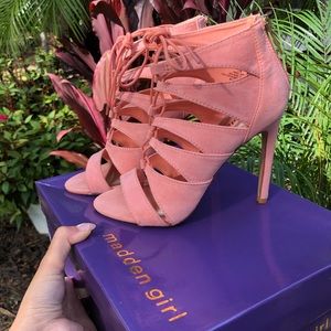 Pink suede tie up madden girl heels